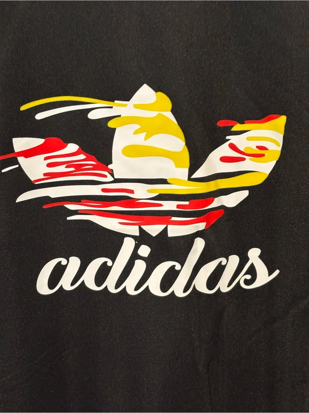 adidas Black polyester Short Sleeve Tee with Red, Yellow & White Trefoil